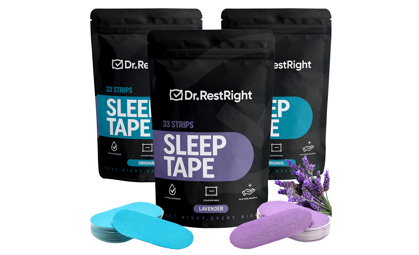 2 Original + 1 Lavender Mouth Tape Bundle + FREE Travel Case